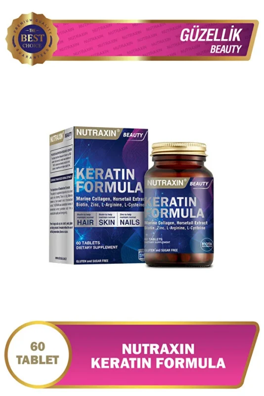 Nutraxin Keratin Formula Hair Nails Skin Takviye Edici Gıda 60 Tablet Saç ve Tırnak Vitamini